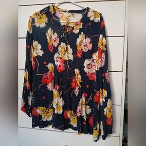Old Navy Floral Blouse - Navy, Yellow, Red